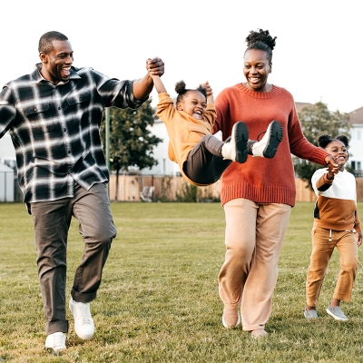 A family walking outside